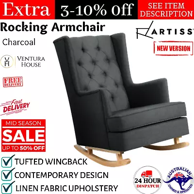 Rocking Armchair Feeding Chair Fabric Armchairs Reclining Rocking Chair Charcoal • $321.63