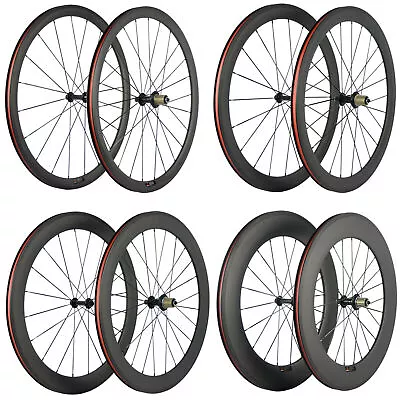 700C Clincher Carbon Road Bike Wheelset R13 Hub Carbon Wheels Basalt Brake Line- • $329