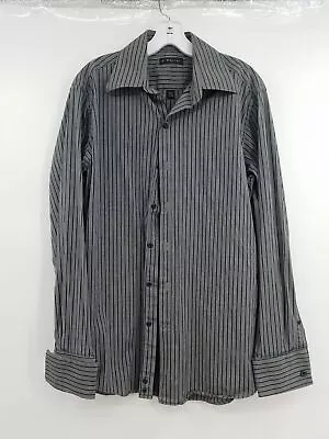 J. Ferrar Men's Gray Black Striped Collared Long Sleeve Dress Shirt Size 15.5 • $15.99