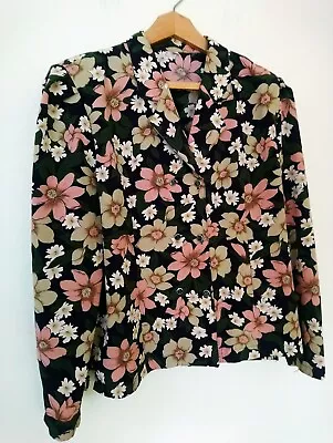 80s Beautiful Ladies Silky Floral Double Breast Button Blouse Shirt Sz M - L  • $64.59