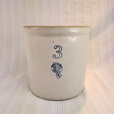 Vintage Blue Ribbon Brand 3 Gallon Stoneware Crock Buckeye Pottery Macomb Ill • $90