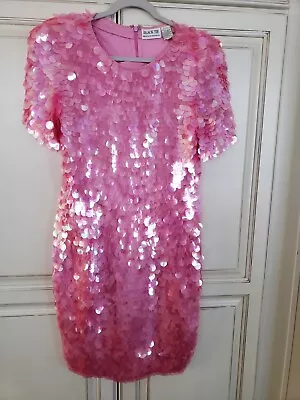 Vtg Black Tie By He-Ro Paillettes Dress Pink Sz 8 Sequins Party Disco Barbie • $64.99
