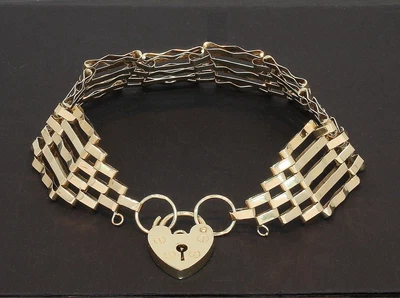 £360 • Buy 9CT Yellow Gold 5 Bar Gate Bracelet Padlock Fastener Safety Chain (80.22.808)