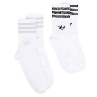 $36.78 • Buy Adidas Originals 2er Pack Mid Cut Solid Crew Glitter Trefoil Socks Set White