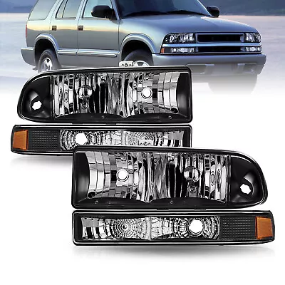 For 1998-2005 Chevy S10 Blazer Black Amber Headlights Assembly Bumper Lamp 98-05 • $68.39