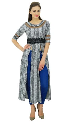 $42.10 • Buy Bimba Womens Designer Kurti Front Slit Pattern Kurta Long Dress Indian Clothing