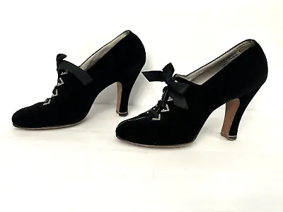 Ant/vtg O’connor & Goldberg Black Velvet Dress Dance Tap Shoes Size 4.5 ~estate • $99