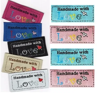 Fabric Labels 'Hand Made With Love' Sew On Garment Clothing Label Tags 50x25mm • £2.20