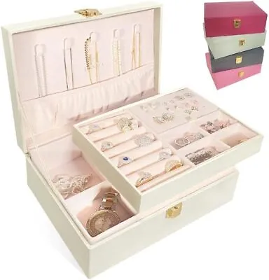 Jewellery Box - 2 Layer Jewelry Storage Organizer Top Grade PU Leather Odorless • £14.90