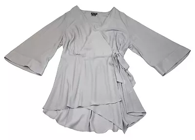 CITY CHIC | Plus Size Grey Wrap Blouse Top With 3/4 Flare Sleeves | Size S (16) • $17.95