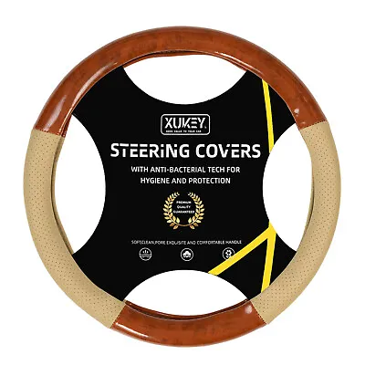 Car Steering Wheel Cover Wood Grain Beige Leather Breathable Non-slip 15  38CM • $16.23