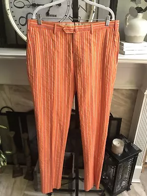 $74.99 • Buy NEW DOMENICA VACCA Men's Summer Cotton Pants Orange W/colorful Stripes W 36 38