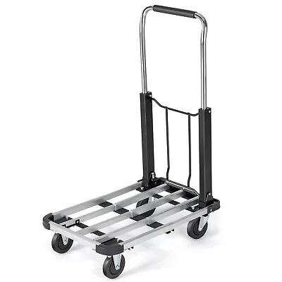 Folding Hand Truck Aluminum Push Cart W/ 4 Wheels Adjustable Height • $44.99