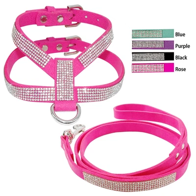 £14.39 • Buy Bling Rhinestone Dog Collar Harness And Leash Set Adjustable Puppy Necklace Vest