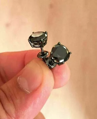 2 Ct Round Lab Created Black Diamond Men's/Women Stud Earrings 14K Gold Plated • $70