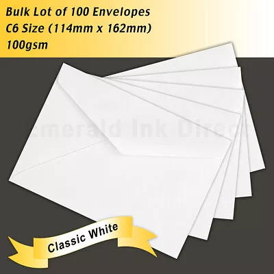 Bulk Lot Of 100 Envelopes - C6 Size (114mm X 162mm) - Classic White • $28.95