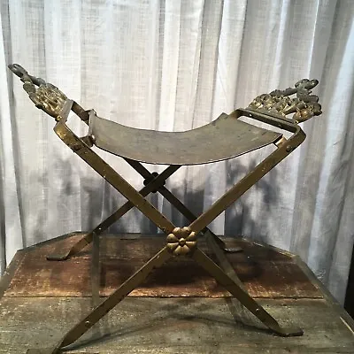 Antique Metal Iron Vanity Dressing Table Bench Great Patina  • $199.99