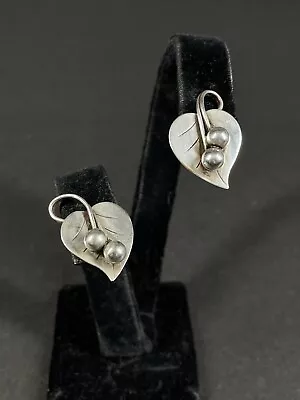Vintage Georg Jensen Sterling Lapaglia Screw Back Leaf & Bead Earrings  • $49.99