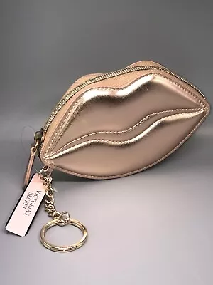 NWT! Discontinued Victoria’s Secret Rose Gold Lips Keychain Zip-Up Coin Purse • $39.99