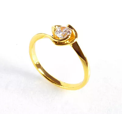 Women Lady Clear Simulated Diamond Love Heart Ring  L P 24K Yellow Gold Plated • £11.12