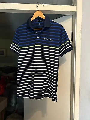 RLX Ralph Lauren Men’s Short Sleeve Stripe Multi Polo Shirt Sz M 100% Authen • £19.99