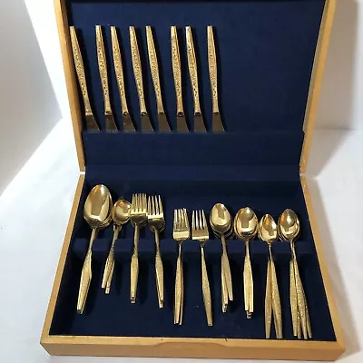 JH Golden Bouquet Flatware Set Gold Plated With Case Service For 8  Vintage Read • $60