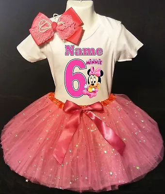 Minnie Mouse **With NAME** 6th Sixth 6 Baby Fuchsia Tutu Dress Fast Shipping  • $17.50