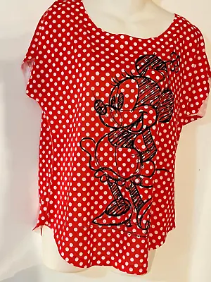 Disney Minnie Mouse Embrossed Red/White Polka Dot Top Size L Scoop Neck Polyeste • $15