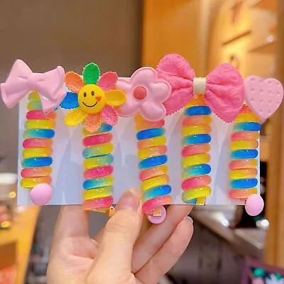 £4.38 • Buy Colorful Telephone Wire Hair Bands For Kid,Ponytail Braid Fixed Spiral Hair Rope