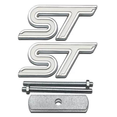 3D White Metal Front Grille ST Logo Emblem + Chrome Car Trunk Sport Turbo Badge • $20.29