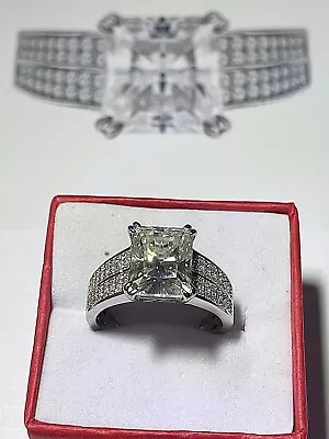 925 Sterling Silver Rhodium Overlay Moissanite Octagon Cut Ring 4.5 Carat Size N • £40