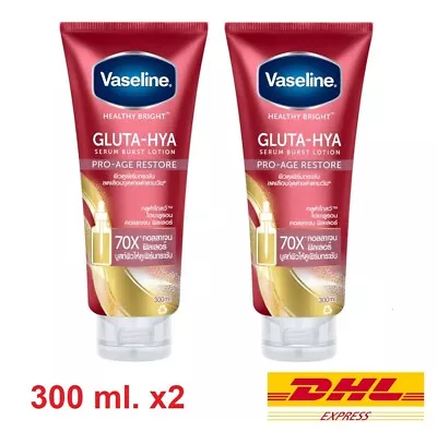 2 X Vaseline Healthy Bright Gluta-Hya Serum Burst Lotion Pro-Age Restore 300 Ml. • $49.95