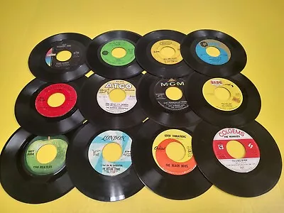 FOR DECOR: LOT OF 12 60's ROCK 7  45 VINYL RECORDS Beatles Stones Monkees Dylan • $10.46