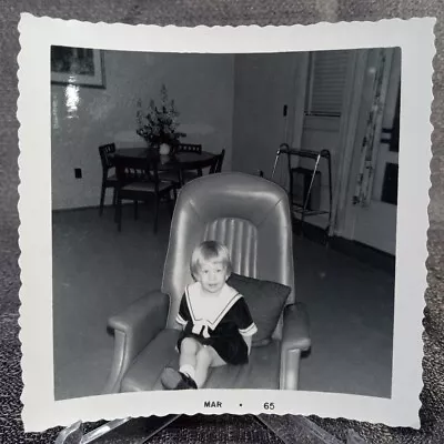 Vintage Photo March 1965 Girl In Dress On Chair Original One Of A Kind B&W • $9.20