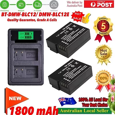 2x 1.8Ah DMW-BLC12 Battery + Charger For Panasonic Lumix G5 G6 GH2 GH2GK FZ200 • $58.80