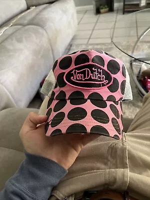 Pink Black & White Polka Dot Adjustable Von Dutch Hat • $60