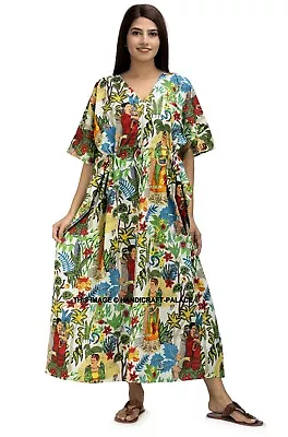 Indian Cotton Printed Long Kaftan Dress Kimono Sleepwear Caftan • $33.99