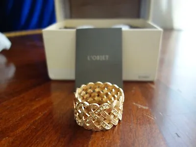 L'Objet Braid Gold Napkin Rings With Swarovski Crystal Set Of 4 • $125