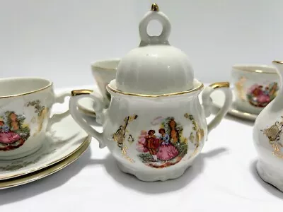 Miniature Childs Tea Party Set Japan Porcelain Vintage Collectible Gold Trim • $15