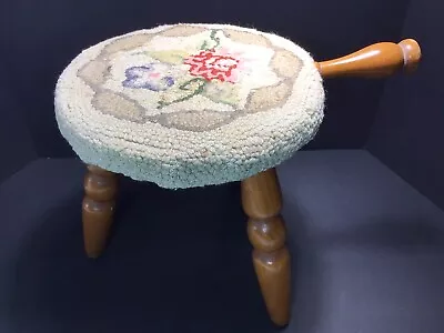 VTG 3 Leg Milk Stool Footstool El Segundo Calif Authentic Wood Products Hook Rug • $99