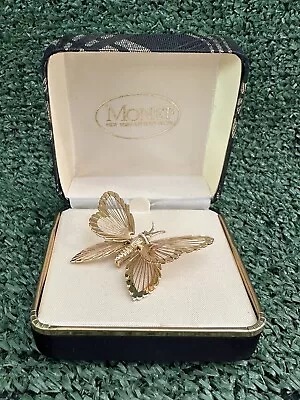 Vintage MONET Butterfly Brooch Gold Tone Wired Openwork NEW OLD STOCK • $29.99