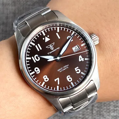 20ATM Pilot 39MM Tandorio Sapphire Glass NH35A Automatic Mens Watch Brown Dial • $62.40