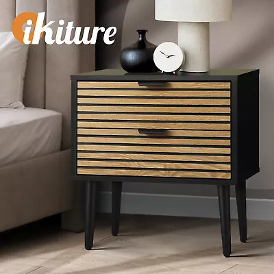 Oikiture Bedside Table 2 Drawers Side Table Bedroom Furniture Storage Unit Black • $70.90