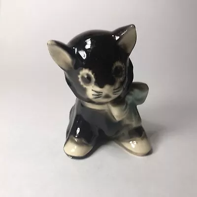 Vintage Shawnee Small Black Ceramic Kitten Vase Figurine Kitchy Cat 4” CUTE • $27