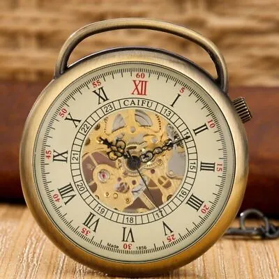 Steampunk Hand Winding Mechanical Skeleton Pocket Watch Vintage Pendant Chain • $15.97