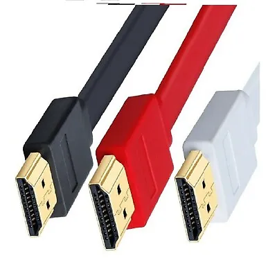  FLAT HDMI Cable V2.0 0.5M/1M// 2M/3M/5M/ 7M-10M/15M High Speed 4K 2160p 3D Lead • £4.99