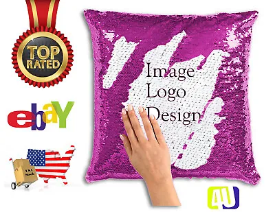 Custom Your Photo Logos On Sequin Pillow Case Mermaid Pillow Case Magic Decor • $19.99