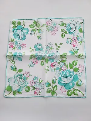 Vintage Ladies Hankie Teal Floral • $3