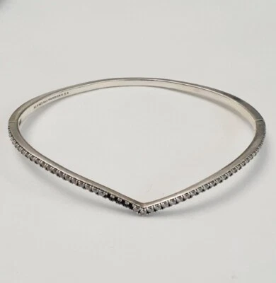 $25 • Buy Authentic Pandora CZ Pave  Wishbone Bangle Size 3 (missing Stones Easy Fix)