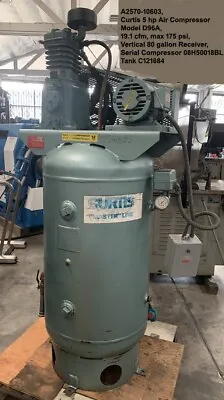 Used 5 HP Curtis #D96A Vert. Air Compressor 19.1 CFM @ 175 PSI 80 Gal Receiver • $1099